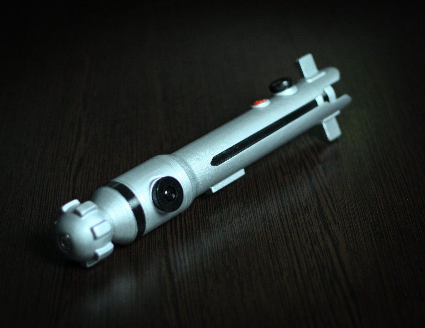 Ahsoka Tano lightsaber replica prop for Star Wars cosplay, 12-inch detailed plastic design.
