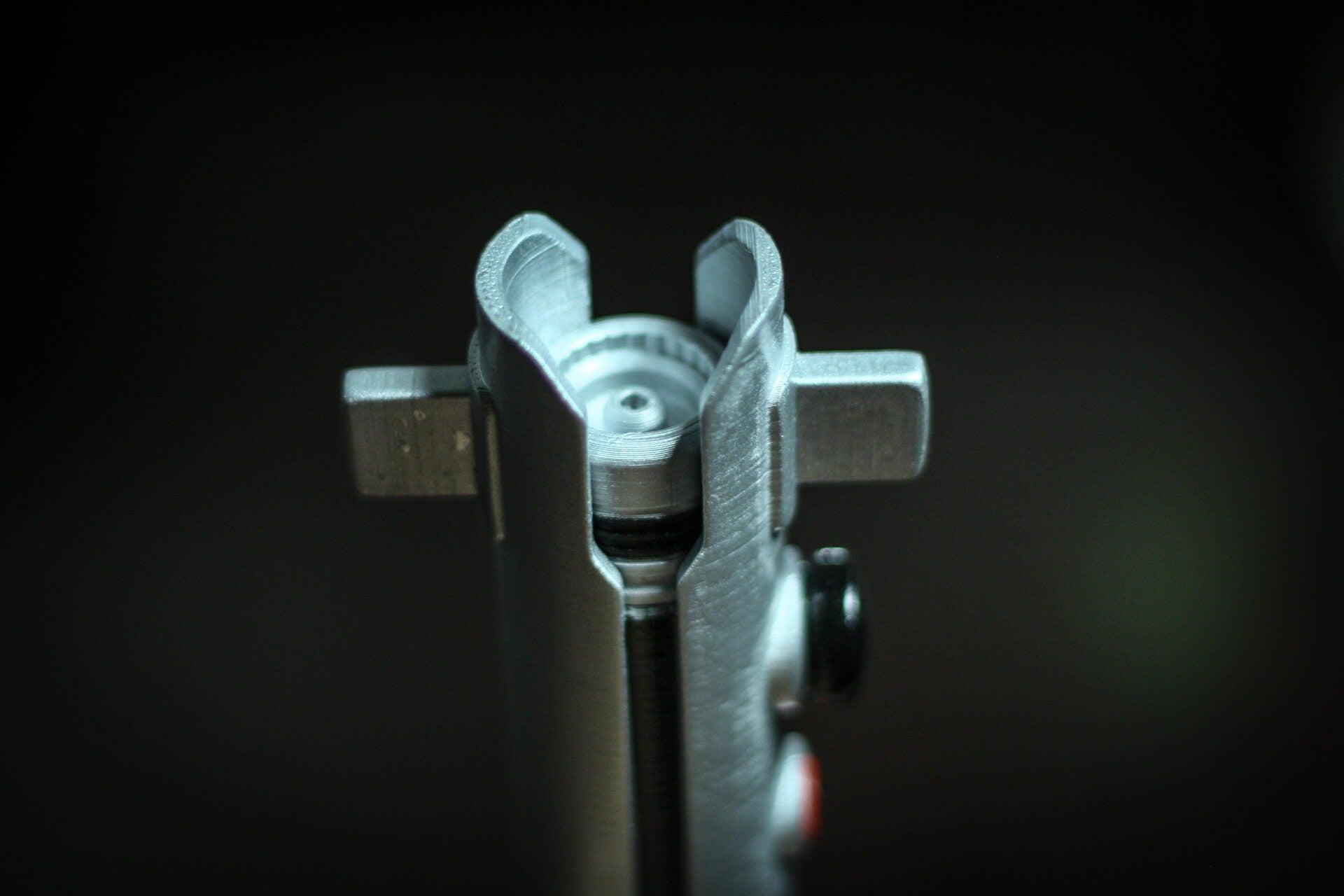 Close-up of Ahsoka Tano lightsaber replica tip for Star Wars cosplay props