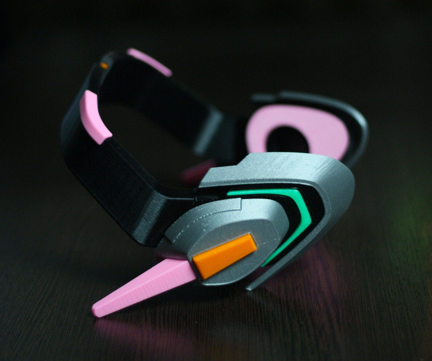 Officer Dva headset props cosplay headphones in gray, black, pink, and orange designed for cosplay fans