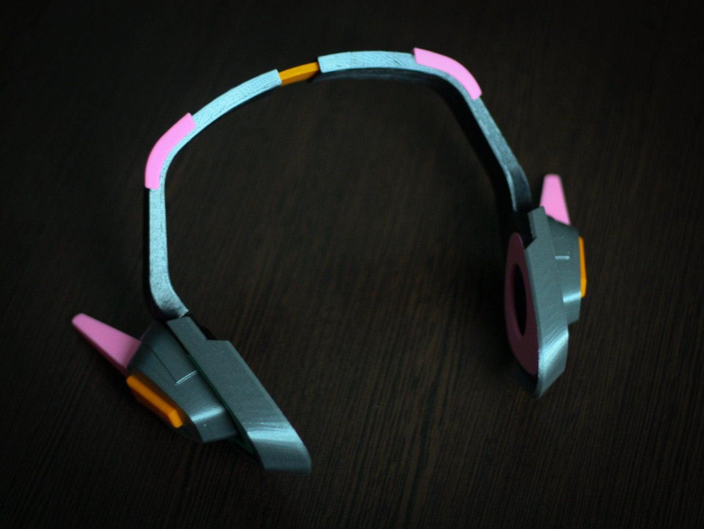 Officer Dva cosplay headset prop in gray, pink, and orange for cosplay fans