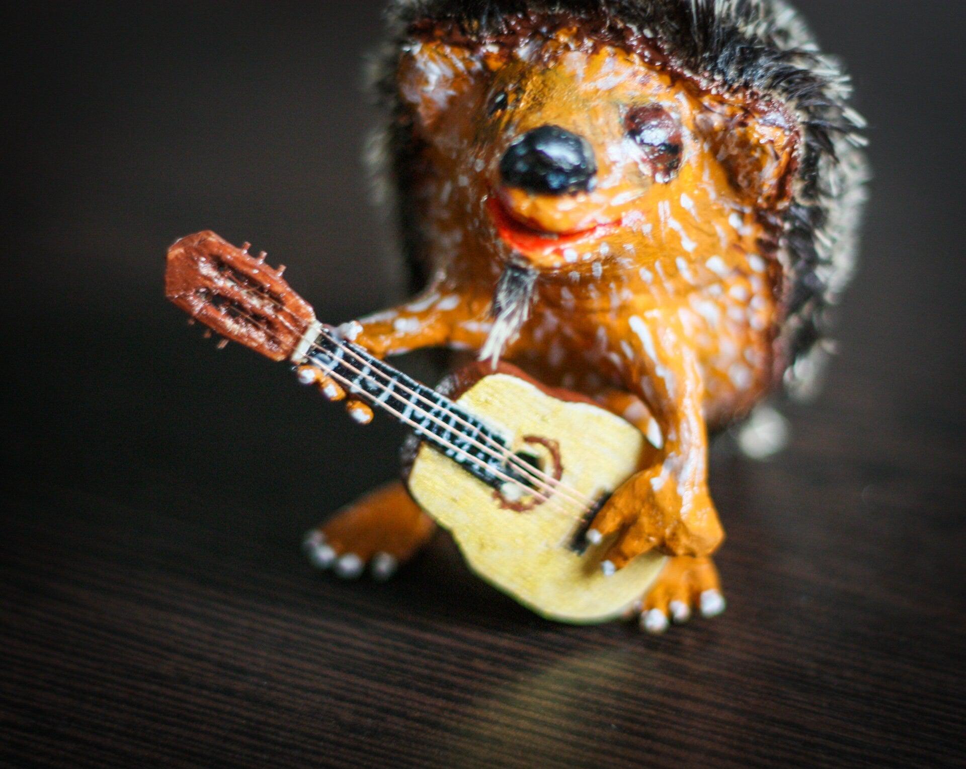 Hedgehog with a guitar ooak art doll - 3DPrintProps