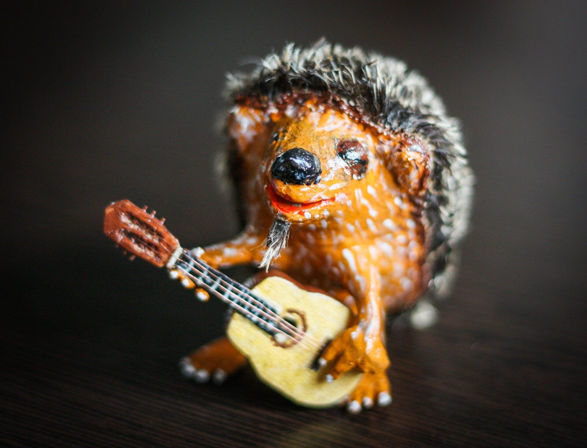 Hedgehog with a guitar ooak art doll - 3DPrintProps