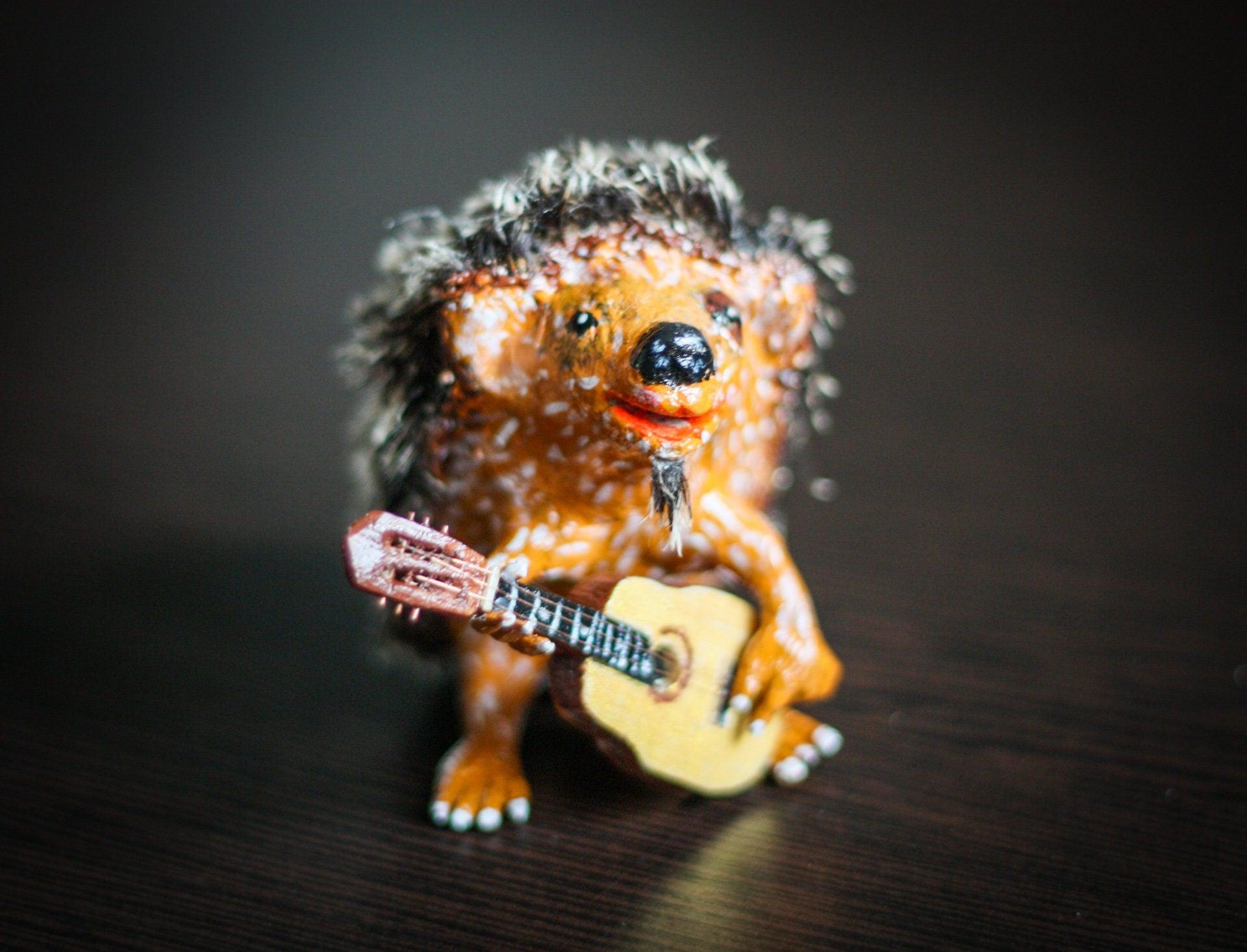 Hedgehog with a guitar ooak art doll - 3DPrintProps