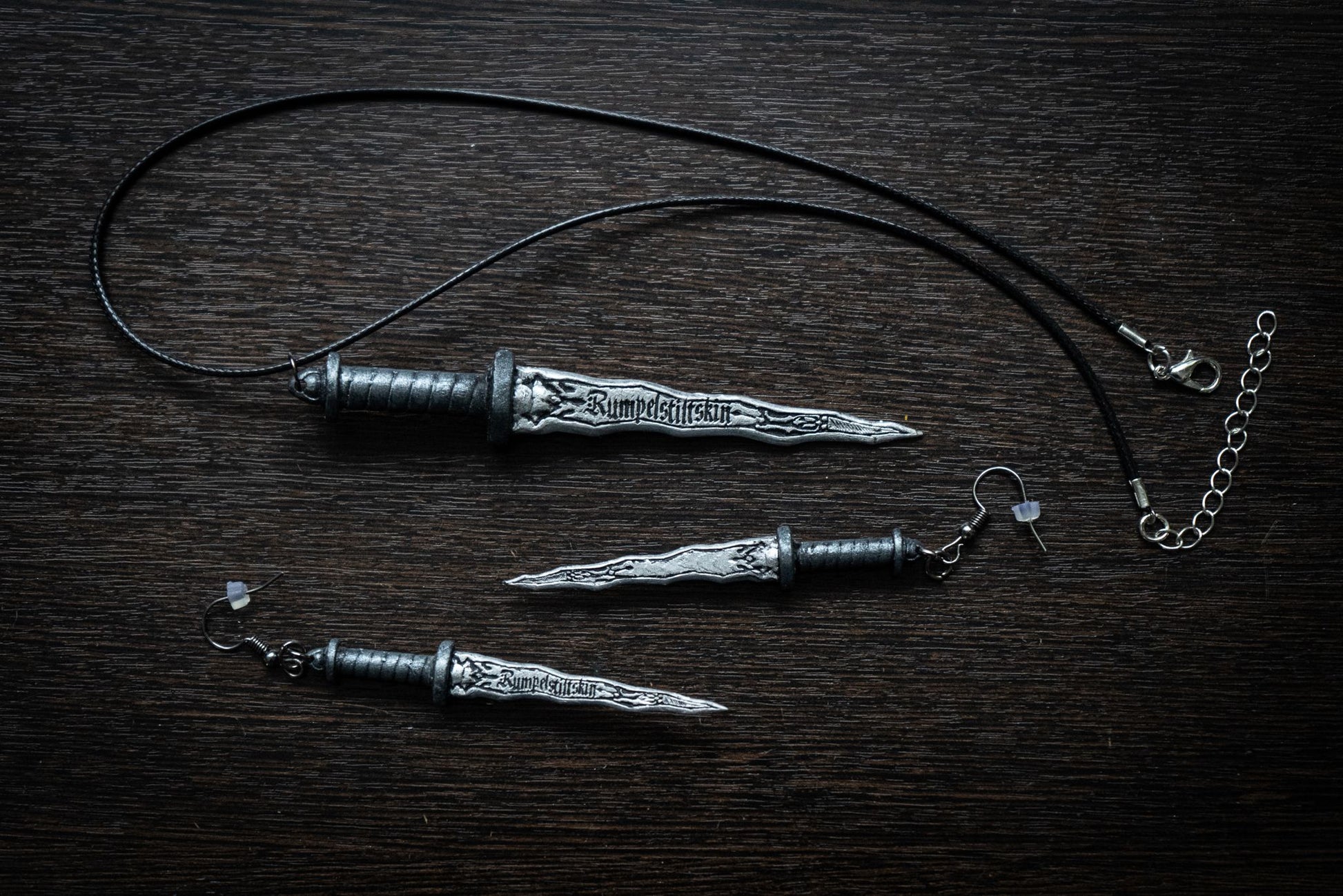Personalized Dark One Dagger Earrings and Necklace | Custom Name Jewelry Set - 3DPrintProps