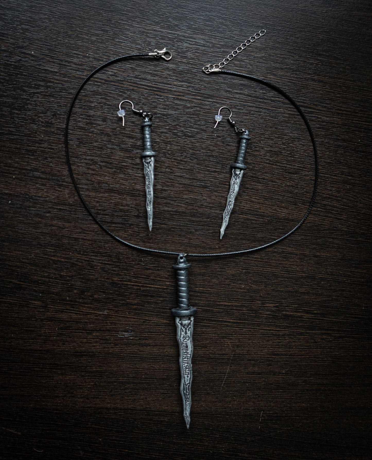 Personalized Dark One Dagger Earrings and Necklace | Custom Name Jewelry Set - 3DPrintProps