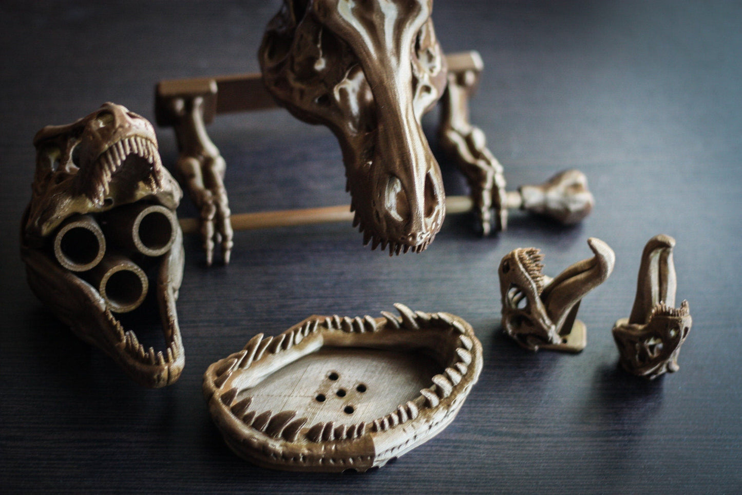 T-Rex Bathroom Accessory Set : Toilet Paper Holder , Soap Dish , Toothbrush Holder , 2 Towel Hooks , dinosaur bathroom set
