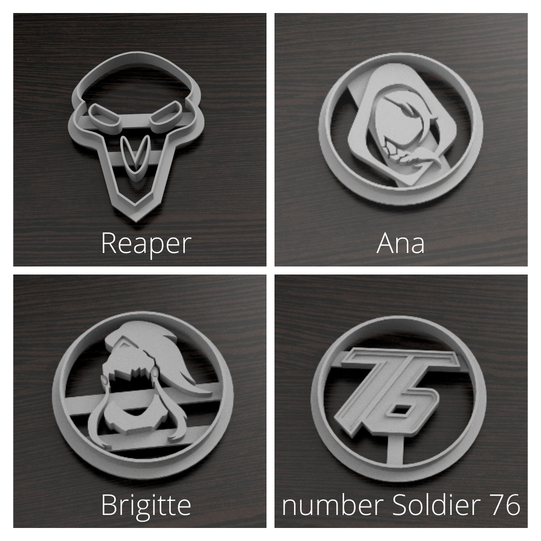 OW Cookie Cutter : Reaper , Ana , Brigitte , Soldier 76 | biscuit cutters | party cookie cutter | Cutters cookie stamp | 3d cookie cutters