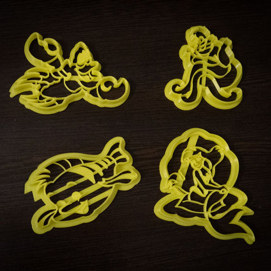 Little Mermaid Cookie Cutter Set - Ariel, Ursula, Flounder, Sebastian