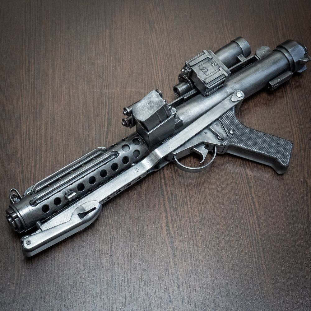 Weapon with scope on a wooden surface