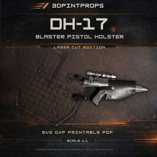 DH-17 Blaster Holster Pattern PDF, SVG, DXF – Leather Holster Template for Laser Cut & A4 Print – Cosplay Prop DIY