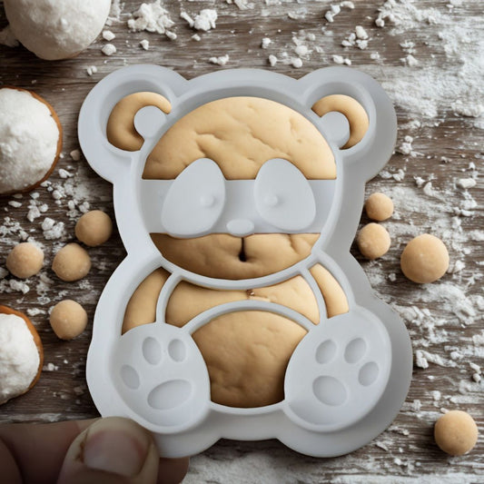 Panda Cookie Cutter – Embossed Animal Cookie Stamp for Baking