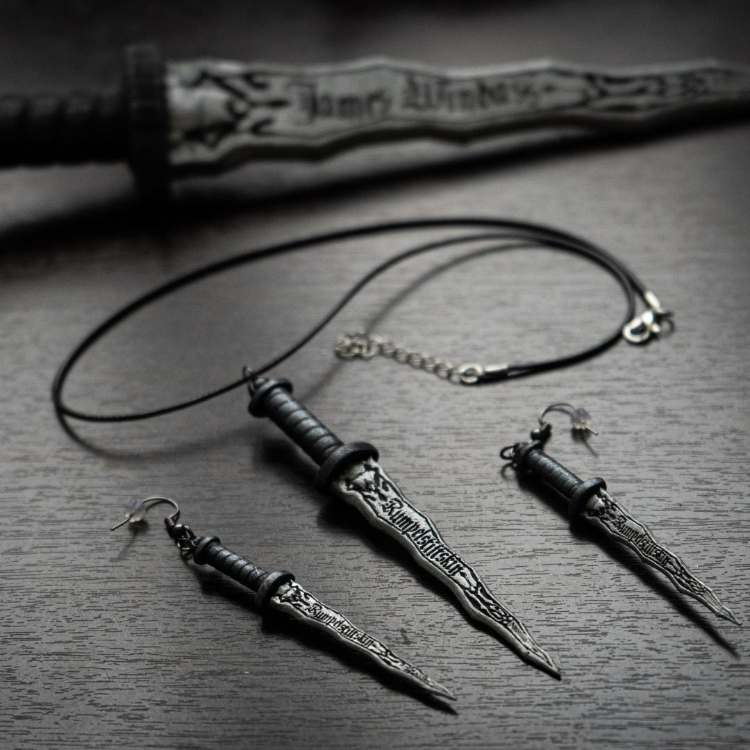 Personalized-Dark-One-Dagger-Earrings-and-Necklace-Custom-Name-Jewelry-Set-