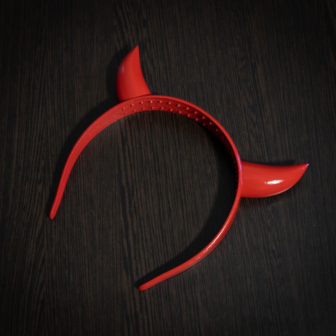Red Devil Horns on Headband – 3D Printed, Acrylic Finish, Perfect for Halloween