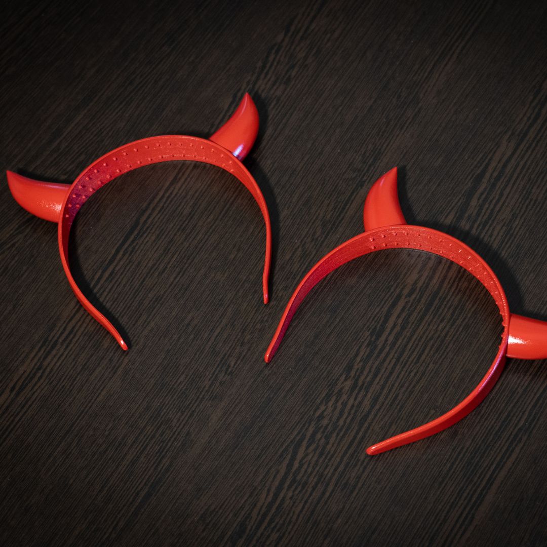 Red Devil Horns on Headband – 3D Printed, Acrylic Finish, Perfect for Halloween