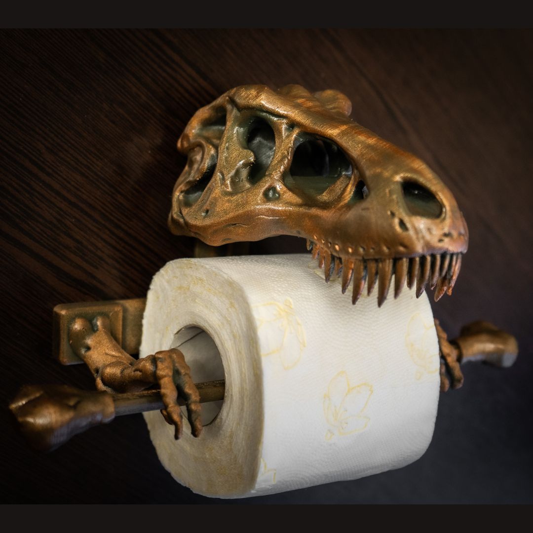 T-Rex Bathroom Accessory Set  : Toilet Paper Holder , Soap Dish , Toothbrush Holder , 2 Towel Hooks , dinosaur bathroom set