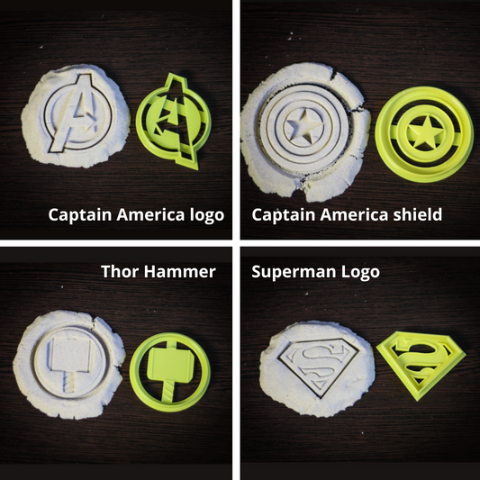 Superman Logo, Captain America logo, Captain America shield, Thor Hammer Cookie Cutter