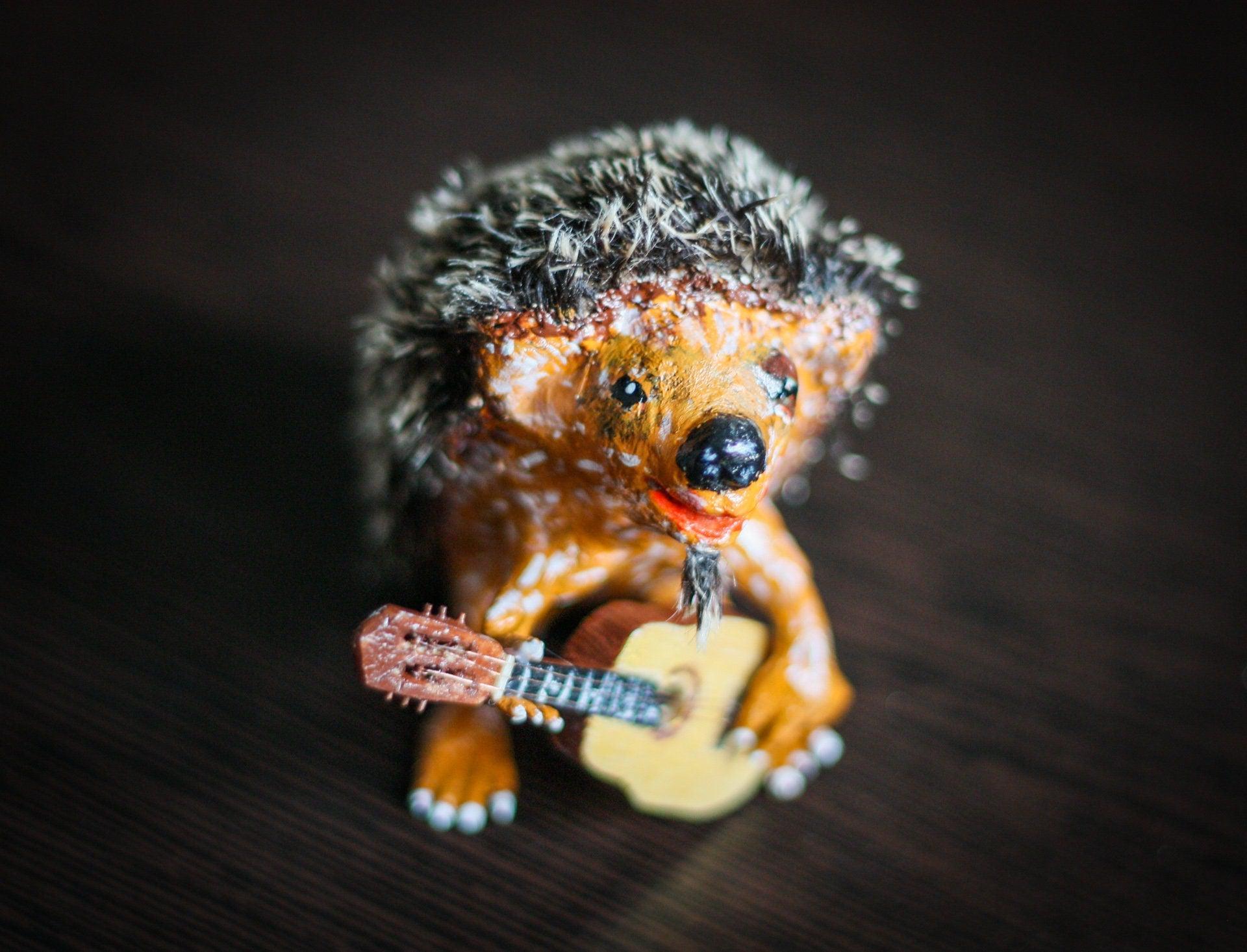 Hedgehog with a guitar ooak art doll - 3DPrintProps