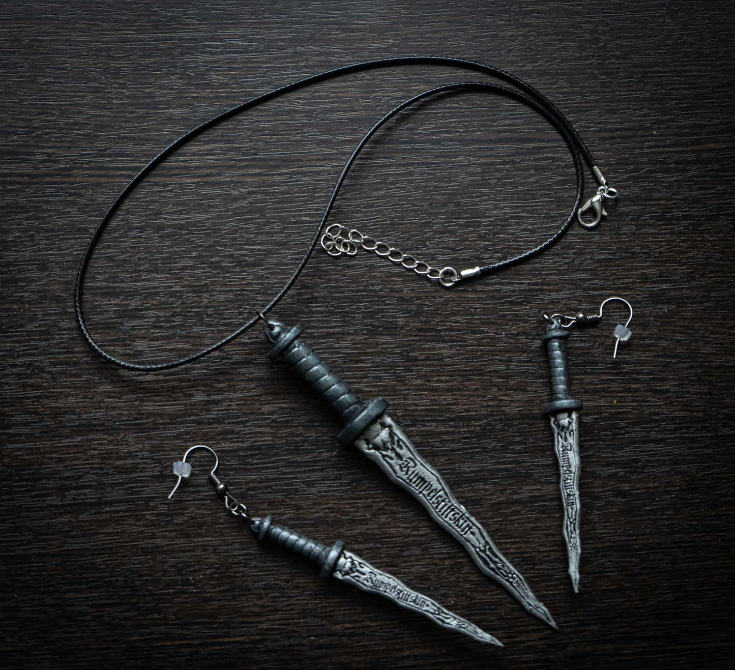 Personalized Dark One Dagger Earrings and Necklace | Custom Name Jewelry Set - 3DPrintProps