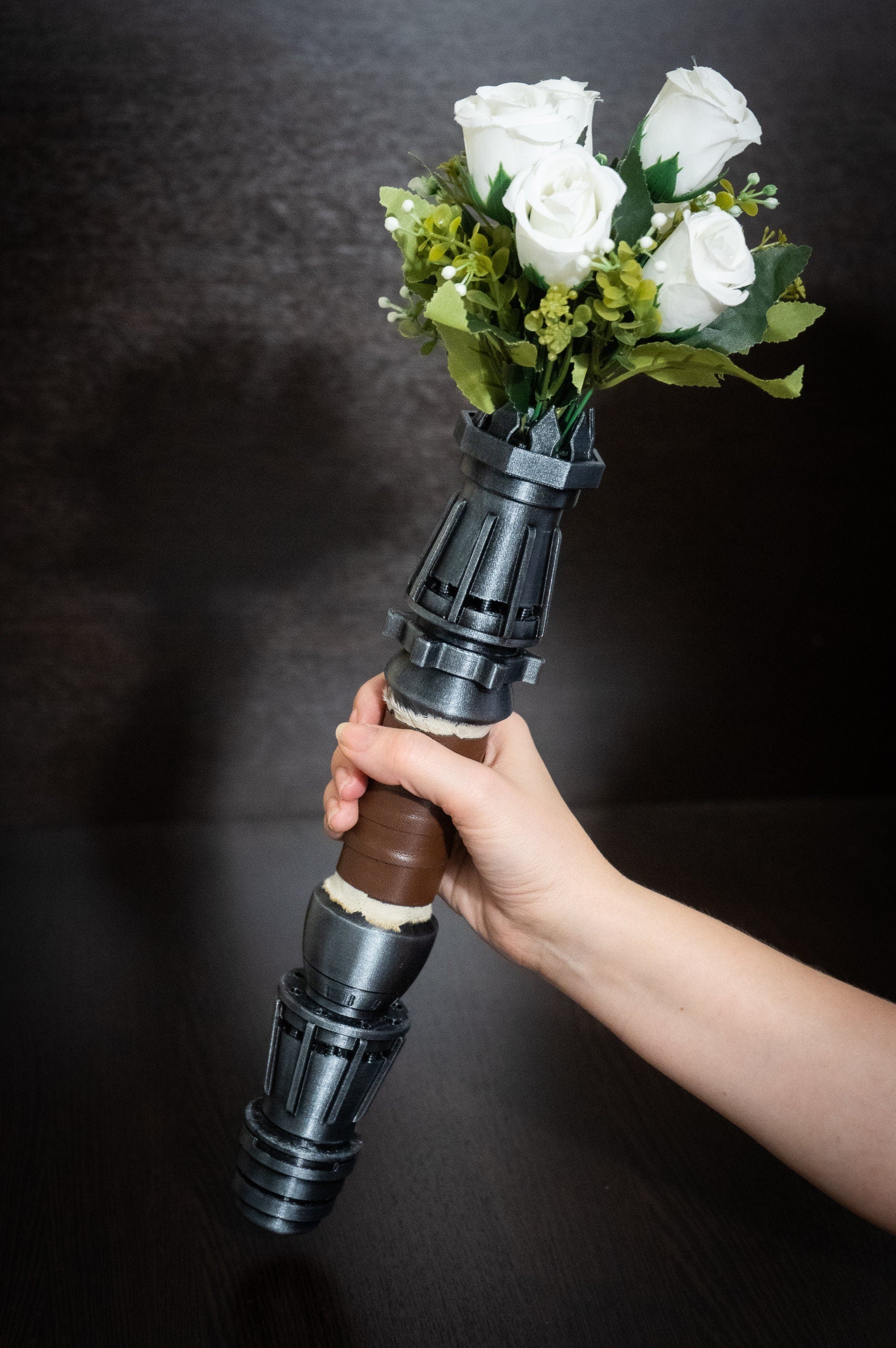 Star Wars Inspired Bridal Bouquet Holder | Wedding Bouquet Lightsaber Holder | Rey Lightsaber Bouquet Holder | star wars wedding - 3DPrintProps
