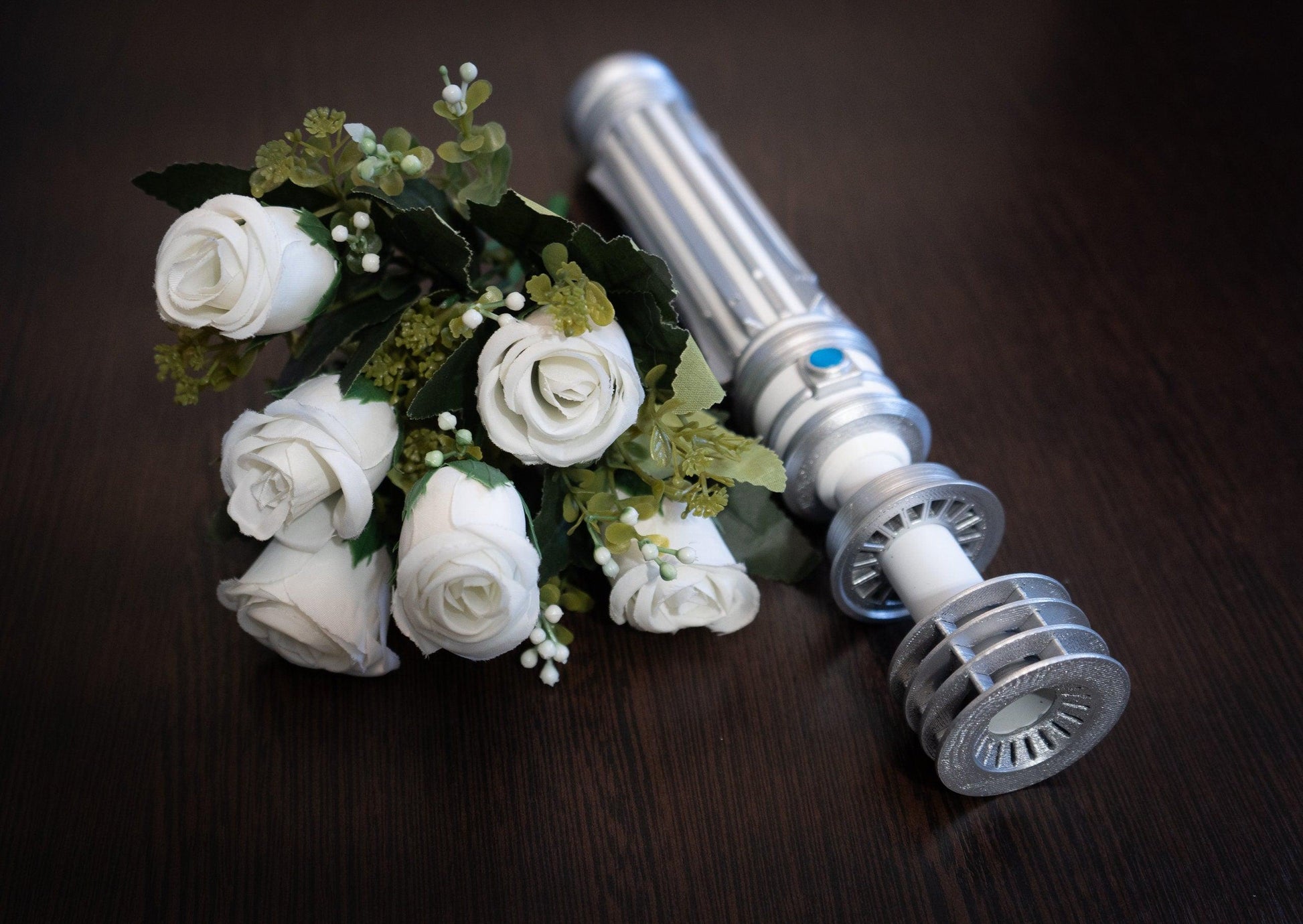 Star Wars Inspired Bridal Bouquet Holder White | Wedding Bouquet Lightsaber Holder | Leia Lightsaber Bouquet Holder | star wars wedding - 3DPrintProps