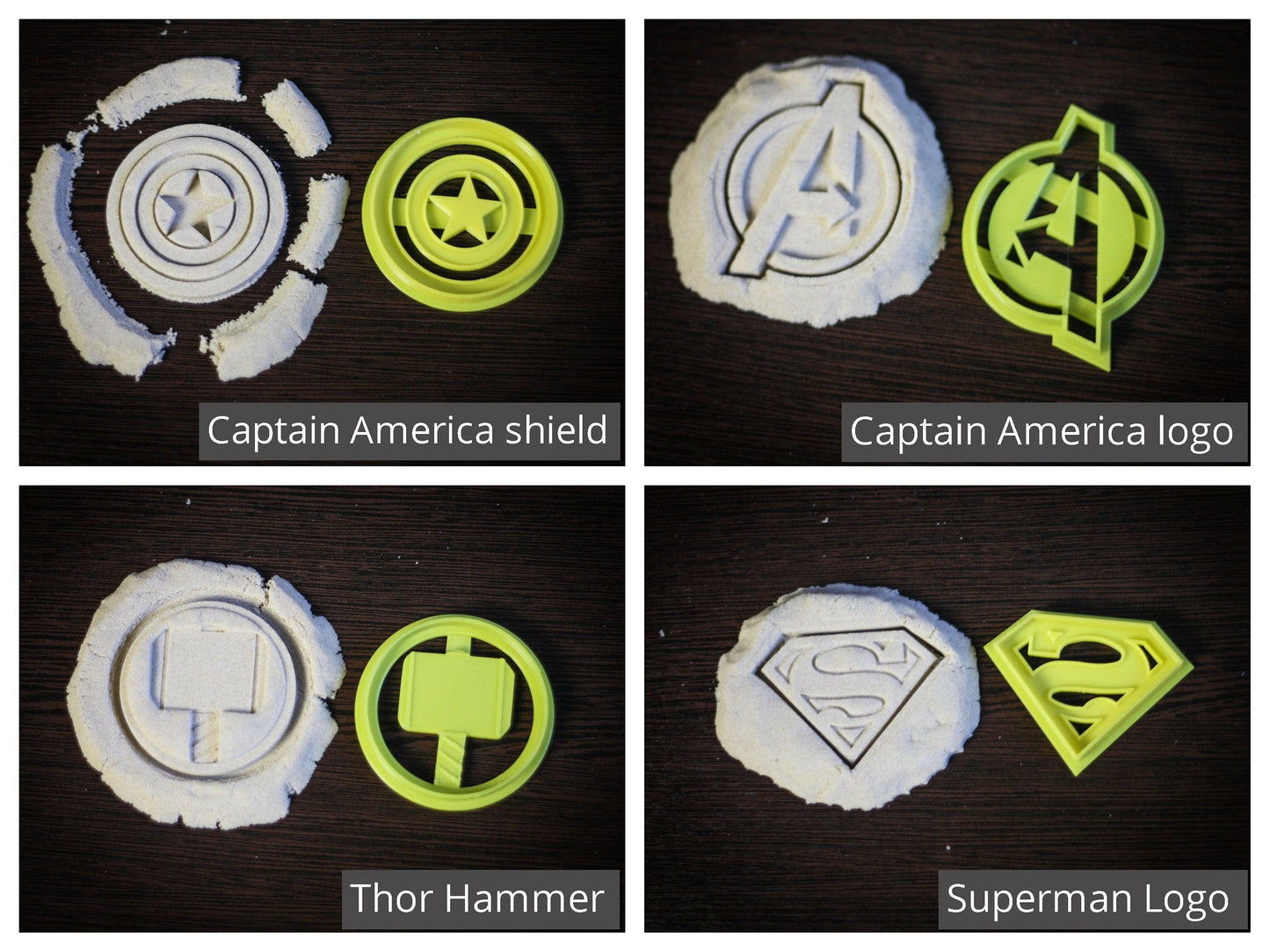 Superman Logo, Captain America logo, Captain America shield, Thor Hammer Cookie Cutter - 3DPrintProps